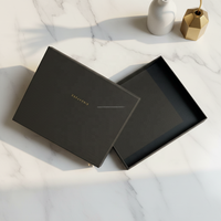 Boîte cadeau de luxe personnalisée pour foulard en soie, avec couvercle et base rigides texturés noirs