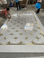 Stock haut de gamme pierre naturelle jet d'eau marbre carreaux de mosaïque mixte en acier inoxydable salon sol décor mur Art mosaïque murale