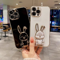 Vente en gros de coque de téléphone portable de luxe TPU 6D avec support de lapin pour iPhone, couverture arrière pour Samsung J8 Xiaomi