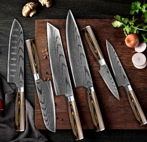 Stainless Steel Complete Laser Damascus Pattern Cutlery Chef And Paring Tools Utensils Modern Wholesale Kitchen Knife