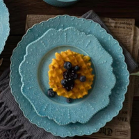 Ensemble de Plats en Céramique de Haute Qualité de Couleur Verte Rose Bleue Européenne Glaçure Porcelaine Soupe Dîner Service Dessert pour la Maison