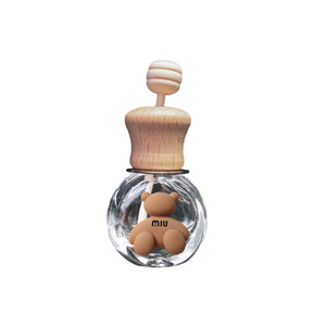 Mini Fancy Cartoon Round Shape Cute Aromatherapy Wooden Lid Glass 8ml Fragrance <strong>Car</strong> Reed <strong>Diffuser</strong> Bottle with Metal Vent <strong>Clip</strong> - Product Image 1