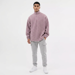 New Stylish Custom Oversized Fit 100% Cotton <b>Canvas</b> Sherpa Hoodie Stand Collar Front Logo Vintage Mens High Neck Half Zip - Product Image 1