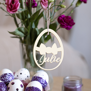 Cá nhân hoá gỗ tự nhiên phục sinh DIY Craft Thẻ Mặt dây chuyền trứng Bunny hình treo đồ trang trí - Product Image 6