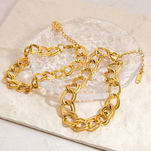 Bracelet Chaîne Tendance Plaqué Or 18K, Design Double Anneau Géométrique, Bijoux Hip Hop pour Femme, Homme, Style Unisexe - Product Image 1