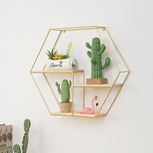 Nouvelle conception, support mural hexagonal en métal rétro, étagère murale décorative en fer forgé - Product Image 4