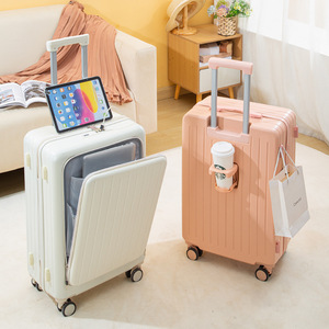 Front-opening 20-inch Carry-on Ultralight Compact Multi-functional Wear-resistant Combination <b>Lock</b> Travel <b>Suitcase</b> Roller Bag - Product Image 3