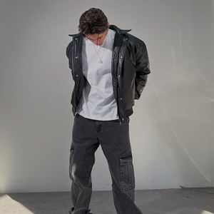 <span class=keywords><strong>Bomber</strong></span> <span class=keywords><strong>Bomber</strong></span> personalizzato <span class=keywords><strong>oversize</strong></span> da uomo giacca di pelle nera <span class=keywords><strong>Bomber</strong></span> di alta qualità - Product Image 5