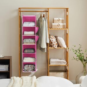 Organiseur de placard suspendu à 6 étagères en tissu rose clair pour utilisation derrière une porte ou au mur - Product Image 4