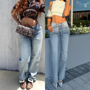 Jeans <span class=keywords><strong>Casual</strong></span> da <span class=keywords><strong>Donna</strong></span> dal Design <span class=keywords><strong>Chic</strong></span> 2026 con Strass, Pantaloni Dritti in Denim alla Moda - Product Image 2