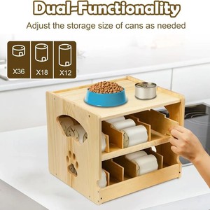 Wooden double-layer pet <b>storage</b> <b>rack</b>, stackable tabletop can <b>rack</b>, solid wood <b>kitchen</b> <b>storage</b> for cats and other pets. - Product Image 2