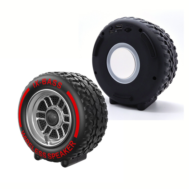 Powerful Wheel Shape Wireless Portable Active Speaker Subwoofer Hifi Effect Support TF USB Playback FM Radio Creative Speaker