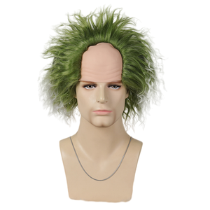 Ainizi - Peluca Corta y Rizada de 6 Pulgadas, Color Verde Mezclado con Blanco, Estilo Beetlejuice para Halloween - Product Image 1