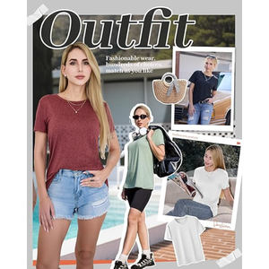 Paquete de 3 Camisetas de Mujer de Manga Corta con Cuello Redondo, Camisetas Básicas Suaves, Tops Casuales de Primavera y Verano para el Trabajo, Ropa Diaria Cómoda, OEM ODM - Product Image 3
