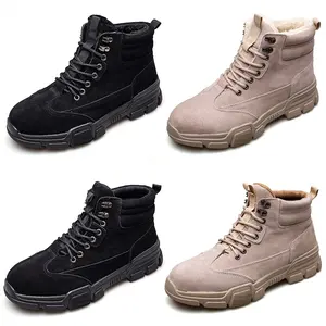 Zapatos de seguridad de cuero de ante de vaca para hombre, botas de seguridad con punta de acero