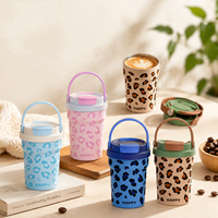 Vaso Térmico Personalizado con Estampado de Leopardo, de Acero Inoxidable, Aislado al Vacío, Doble Boca, Antiderrames, para Café al Aire Libre, con Pajita