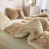 Housse de couette en peluche Shaggy Queen Size 3 PCS Douillette moelleuse Ensembles de literie en flanelle floue Fermeture à glissière et 8 attaches d'angle