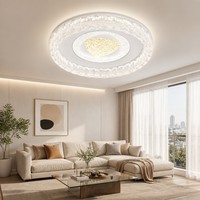 Plafonnier moderne en or martelé avec anneau central en cristal triangulaire LED, fabrication Zhongshan, pour salon et décoration intérieure