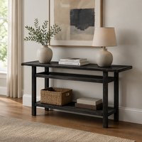 Table console rustique noire de style antique pour salon, hôtel et maison, table d'appoint en bois récupéré, base robuste et vieillie