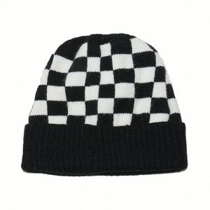 Plain Checkered Beanie Embroidery Logo Custom Knitted Winter Hats Men <b>Women</b> Fashion Beanies Hat - Product Image 2