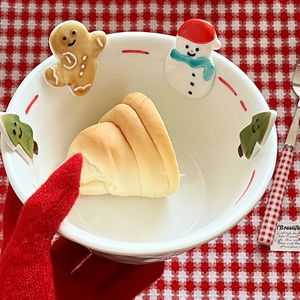 ジンジャーブレッドマン クリスマスツリー 雪だるま エンボス加工 フラットデザートボウル 新しいセラミック食器ボウル - Product Image 3