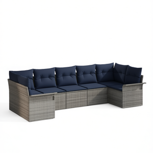 Gray Poly <b>Rattan</b> Garden <b>Sofa</b> Set With Cushion Elegant Outdoor Furniture Collection - Product Image 1