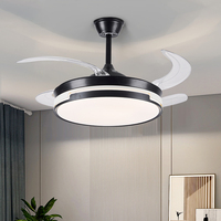 Ventilateur de plafond LED moderne rétractable avec télécommande invisible, moteur DC 42 pouces, ABS, variateur d'intensité, pour salon intérieur