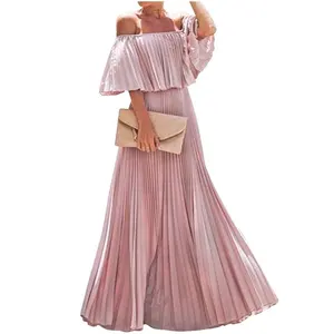New Women's Clothing European And American One-neck Strapless Dress Folded Chiffon Dress Evening Gown