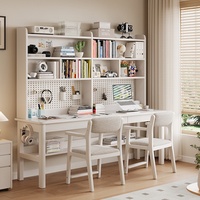 Bureau double en bois massif avec étagère intégrée, bureau d'étude pour étudiants, bureau d'écriture à domicile, bureau d'ordinateur avec tiroirs amovibles