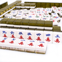 Ensemble de Mahjong de Luxe en Cristal Noir et Or, Tuiles de Mahjong à Jouer à la Main, Grandes et Moyennes Tailles pour Jeu de Table Familial