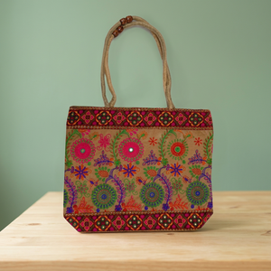 <b>Pink</b> Embroidery Luxury Shoulder Hand Bag Made Cotton Fabric Double Strap Women Stylish Casual Tote Daily Use Marriages Rana - Product Image 3