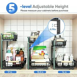 Organisateurs de rangement à 2 niveaux coulissants pour évier Organisateur d'armoire coulissant réglable Étagère de rangement à tiroir coulissant - Product Image 3