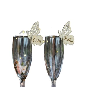 Etiquetas de nombre para copas de vino con diseño de mariposa acrílica, color miel y dulce, 4,5x6,1 cm, dorado, plateado, oro rosa, rosa, morado, decoración para fiestas de boda - Product Image 5