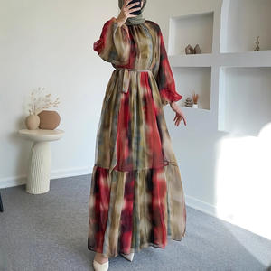 Abito Musulmano Modesto Nida per Donne Taglie Forti, Stile Mediorientale Tie-Dye con Collo Tondo e Cintura, Elegante e Lungo per <span class=keywords><strong>Preghiera</strong></span> e Ramadan - Product Image 5