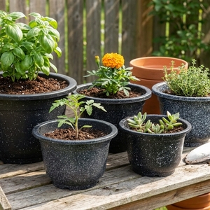 Pots de plantes en plastique multi-tailles, texture mouchetée, jardinières pour fleurs, herbes, légumes, pots de jardin durables pour l'extérieur - Product Image 1