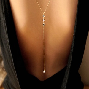 Collier long en acier inoxydable plaqué or MECYLIFE, zircone cubique, élégant, pour femmes, collier de dos - Product Image 2