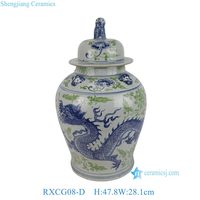 Vase de sol en porcelaine bleu et blanc style Chinoiserie, grand modèle RXCG08-D, fait main, écologique, avec couvercle, pour salon