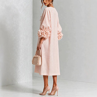 Nouvelle Collection 2026 : Robe Longue Maxi Élégante pour Femme avec Manches Lanterne et Poignets Floraux 3D en Tissu Texturé Ample – Idéale pour les Événements