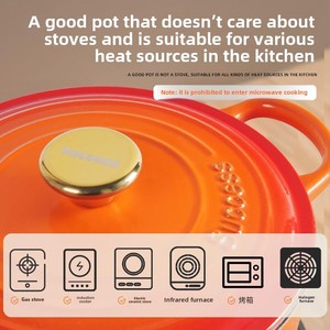 Nồi hầm gang tráng men cổ điển đường kính 22cm, dùng trong gia đình, nấu súp và nước dùng, thiết kế kim loại - Product Image 4