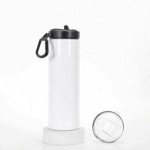 Vaso de sublimación AGH Usa Warehouse, blanco, de 20 oz, con borde de acero inoxidable, base plana, delgado, recto, con tapa. - Product Image 5