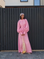 Robe longue décontractée et élégante pour femme, style chemise, à manches lanternes et col montant boutonné, idéale pour l'été – Vente en gros