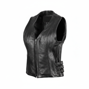 Invierno negro motocicleta Pu cuero hombres mujeres sin mangas ajustable-Casual motocicleta Biker cuero chalecos con cremalleras cortas - Product Image 1