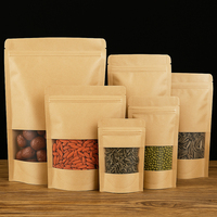 Sacs alimentaires refermables en papier kraft avec fenêtre, pochettes autoportantes pour cadeaux, aliments secs, fruits, thé, emballages refermables à fermeture éclair