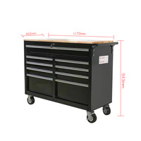 Chariot à outils robuste OEM verrouillable avec tiroirs, établi en acier, plateau en bois, armoire à outils roulante, chariot à outils de garage, rangement mobile