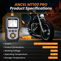 Lector de Códigos ANCEL MT100 PRO, Escáner OBD2 para Motocicletas, Sistema de Motor y ABS para Yamaha, Honda, Suzuki con Datos en Tiempo Real y Pantalla de Datos Congelados