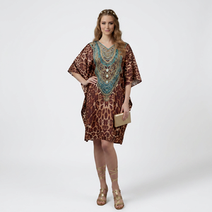 Robe tunique maxi africaine en viscose pour femme, style caftan, poncho décontracté, kimono, finition soyeuse, style bohème, pour les vacances, la plage, la maison - Product Image 1