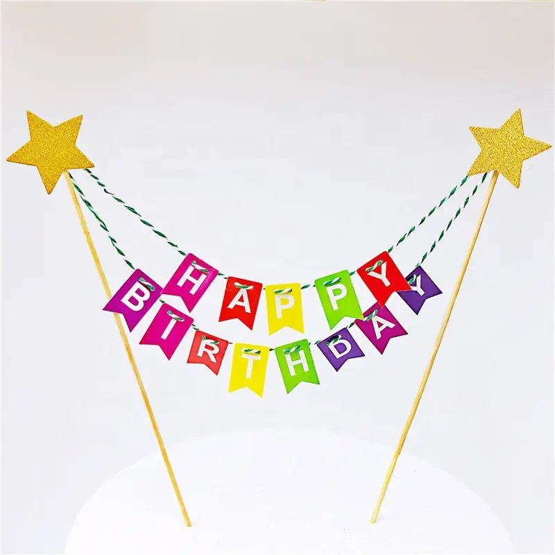 Pink biru warna pelangi Selamat Ulang Tahun Glitter kue Topper dekorasi pesta ulang tahun ide kualitas Premium