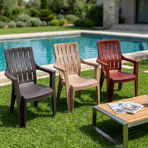 Modern Stackable Wood Grain Plastic <b>Dining</b> Chair <b>Armchair</b> with Slatted Back for Home Garden Office - Product Image 4