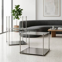 Table basse moderne minimaliste en acier inoxydable, table d'appoint à profil bas, table centrale industrielle pour salon, mobilier métallique pour la maison
