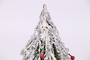 Albero di Natale Artificiale Mini Floccato con Bacche Rosse per Interni, Centrotavola Decorativo per le Festività - Product Image 4